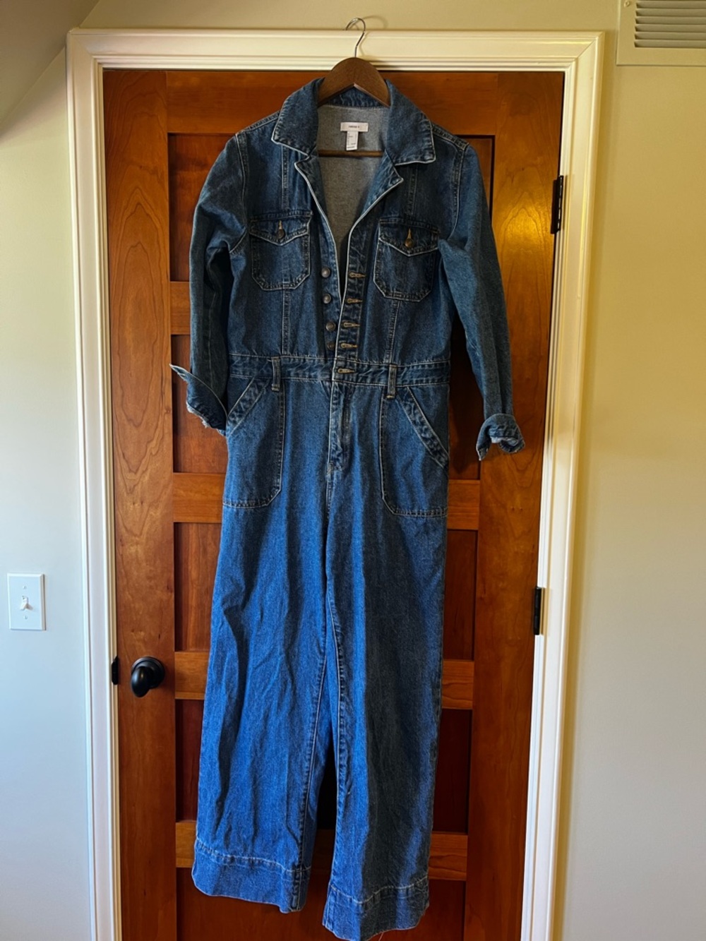 Denim Jumpsuit Coverall with Button Front